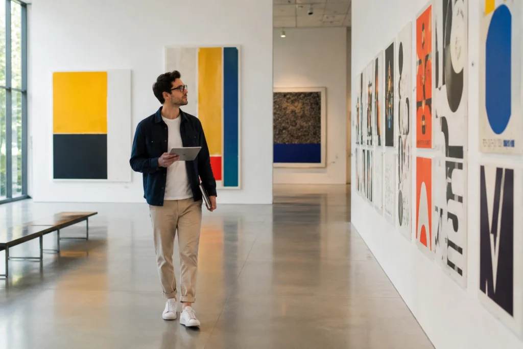 Designer finding inspiration in creative environment