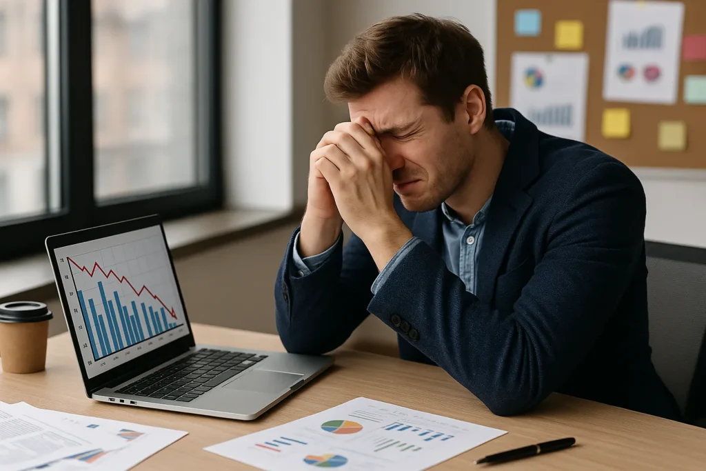 Marketer frustrated reviewing poor campaign performance