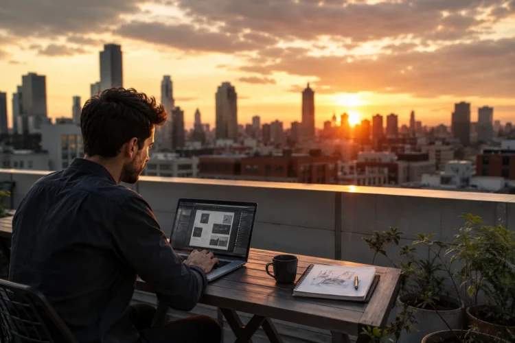 Web designer working in inspiring outdoor space